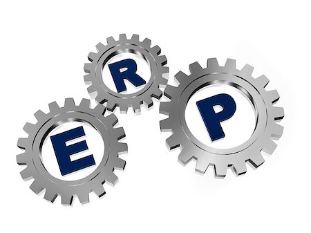 ERP, enterprise resource planning systems ? 3d letters and silver grey gearwheels, business concept Foto de stock - Super Valor sin royalties y Suscripción, Código: 400-07040781