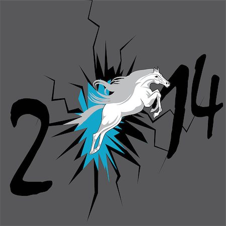 exploding numbers - Horse 2014 year chinese symbol in hole figure crack in the wall broken vector illustration image . Stock Photo - Budget Royalty-Free & Subscription, Code: 400-07040933