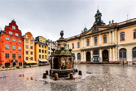 rain cityscape - Stortorget in Old City (Gamla Stan), the Oldest Square in Stockholm, Sweden Stock Photo - Budget Royalty-Free & Subscription, Code: 400-07040954