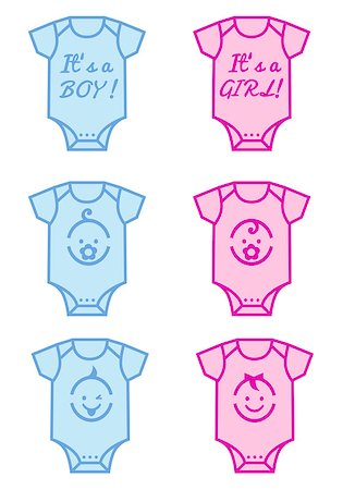 face card - cute baby shower with pink and blue bodysuit, vector design elements Foto de stock - Super Valor sin royalties y Suscripción, Código: 400-07041139