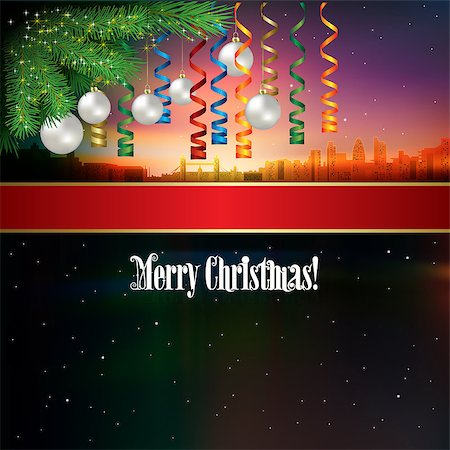 simsearch:400-05157115,k - Abstract celebration background with Christmas decorations pine branch and silhouette of London Foto de stock - Super Valor sin royalties y Suscripción, Código: 400-07041167