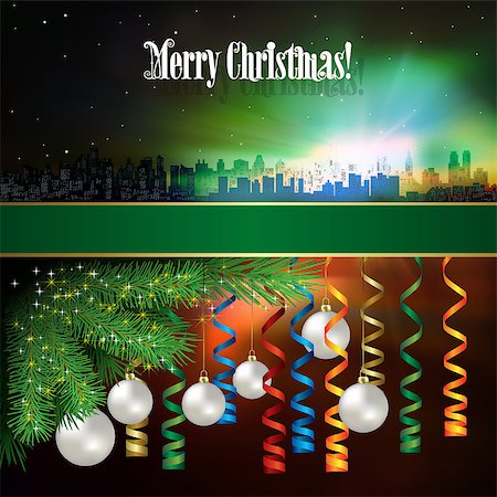 simsearch:400-05157115,k - Abstract celebration background with silhouette of New York and Christmas decorations Foto de stock - Super Valor sin royalties y Suscripción, Código: 400-07041174