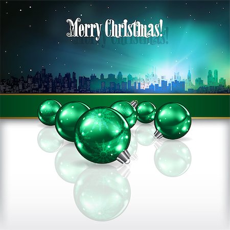 simsearch:400-05157115,k - Abstract celebration background with silhouette of New York and green Christmas decorations Foto de stock - Super Valor sin royalties y Suscripción, Código: 400-07041175