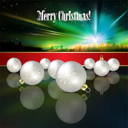 simsearch:400-05157115,k - Abstract celebration background with white Christmas decorations and silhouette of London Foto de stock - Super Valor sin royalties y Suscripción, Código: 400-07041177