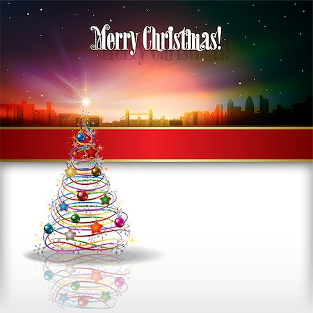 simsearch:400-05157115,k - Abstract celebration background with silhouette of London and Christmas tree Foto de stock - Super Valor sin royalties y Suscripción, Código: 400-07041171