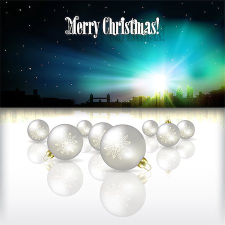 simsearch:400-05157115,k - Abstract celebration background with silhouette of London and white Christmas decorations Foto de stock - Super Valor sin royalties y Suscripción, Código: 400-07041173