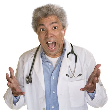 Screaming medical doctor with hands out on white background Stock Photo - Budget Royalty-Free & Subscription, Code: 400-07042099