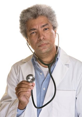 simsearch:400-07042108,k - Serious African doctor using stethoscope on white background Stock Photo - Budget Royalty-Free & Subscription, Code: 400-07042093