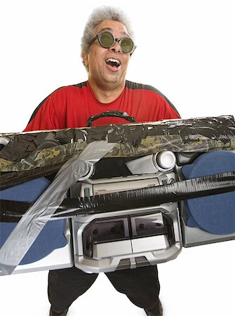 simsearch:400-07042108,k - Happy Latino man holding old ghetto blaster Stock Photo - Budget Royalty-Free & Subscription, Code: 400-07042119