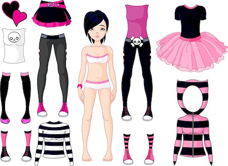 Paper Doll with different dresses . Emo stile Stock Photo - Budget Royalty-Free & Subscription, Code: 400-07042259