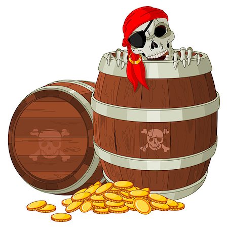 rogues - Pirate skeleton gets out of the barrel Stockbilder - Microstock & Abonnement, Bildnummer: 400-07042262