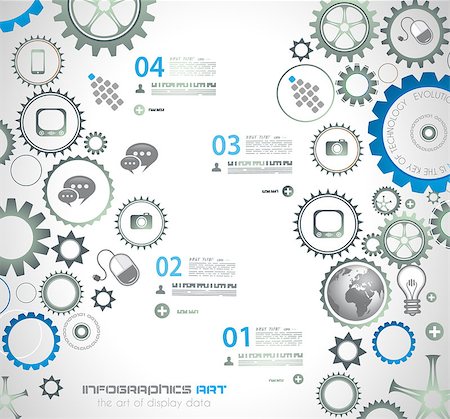 Infographic design template with gear chain. Ideal to display information, ranking and statistics with orginal and modern style. Stock Photo - Budget Royalty-Free & Subscription, Code: 400-07042364