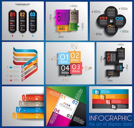 Infographic design templates collection with paper tags. Idea to display information, ranking and statistics with orginal and modern style. 9 pieces. Stockbilder - Microstock & Abonnement, Bildnummer: 400-07042377