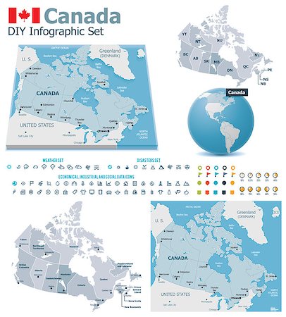 Set of the political Canada maps, markers and symbols for infographic Stock Photo - Budget Royalty-Free & Subscription, Code: 400-07042546