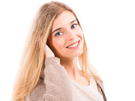 simsearch:400-07054885,k - Portrait of a beautiful blonde woman smiling, isolated over white background Stockbilder - Microstock & Abonnement, Bildnummer: 400-07042595