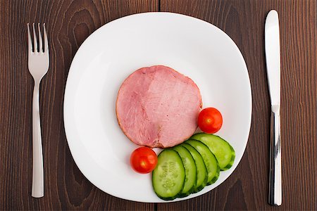 simsearch:400-07036577,k - Slice of delicious ham on white plate Stock Photo - Budget Royalty-Free & Subscription, Code: 400-07042629