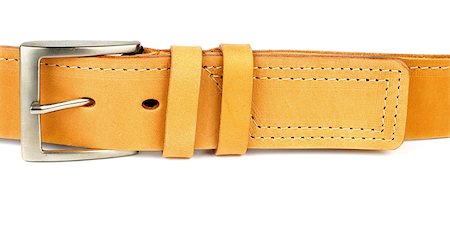 fashion holes - Yellow Leather Belt with Stitching and Silver Buckle isolated on white background Stock Photo - Budget Royalty-Free & Subscription, Code: 400-07042753