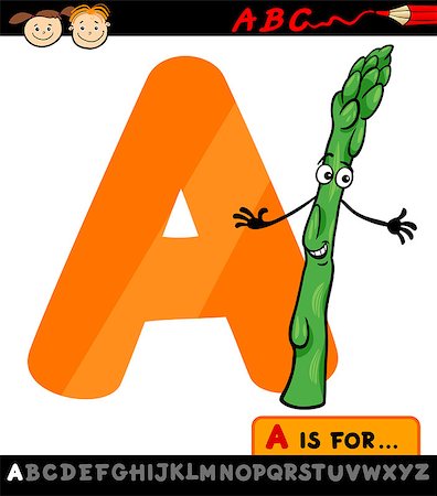 simsearch:400-07046824,k - Cartoon Illustration of Capital Letter A from Alphabet with Asparagus Vegetable for Children Education Photographie de stock - Aubaine LD & Abonnement, Code: 400-07043074