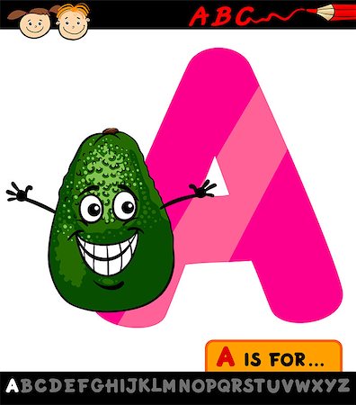 simsearch:400-07046820,k - Cartoon Illustration of Capital Letter A from Alphabet with Avocado Fruit for Children Education Stock Photo - Budget Royalty-Free & Subscription, Code: 400-07043072