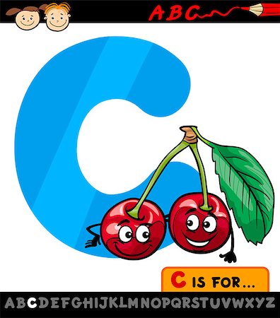 simsearch:400-09001643,k - Cartoon Illustration of Capital Letter C from Alphabet with Cherry Fruit for Children Education Stock Photo - Budget Royalty-Free & Subscription, Code: 400-07043087