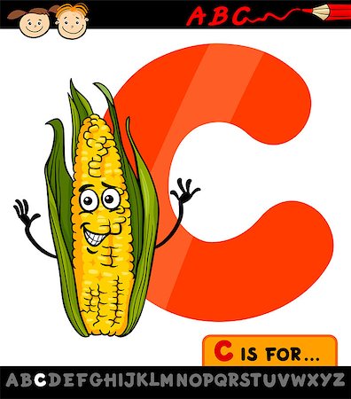 simsearch:400-09001643,k - Cartoon Illustration of Capital Letter C from Alphabet with Corn Cob for Children Education Stock Photo - Budget Royalty-Free & Subscription, Code: 400-07043094