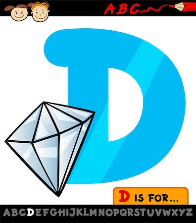 simsearch:400-07043101,k - Cartoon Illustration of Capital Letter D from Alphabet with Diamond for Children Education Photographie de stock - Aubaine LD & Abonnement, Code: 400-07043098