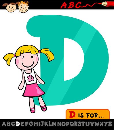 Cartoon Illustration of Capital Letter D from Alphabet with Doll for Children Education Stock Photo - Budget Royalty-Free & Subscription, Code: 400-07043102