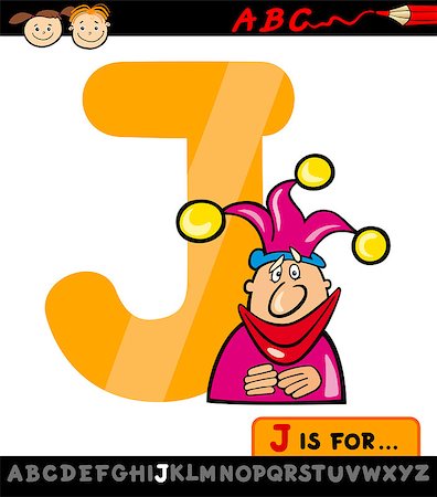 simsearch:400-07043137,k - Cartoon Illustration of Capital Letter J from Alphabet with Jester for Children Education Foto de stock - Royalty-Free Super Valor e Assinatura, Número: 400-07043128