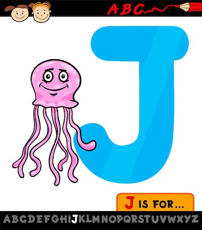 simsearch:400-07043137,k - Cartoon Illustration of Capital Letter J from Alphabet with Jellyfish for Children Education Foto de stock - Royalty-Free Super Valor e Assinatura, Número: 400-07043129
