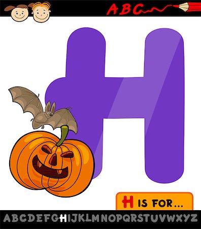 simsearch:400-07043137,k - Cartoon Illustration of Capital Letter H from Alphabet with Halloween Themes for Children Education Foto de stock - Royalty-Free Super Valor e Assinatura, Número: 400-07043120