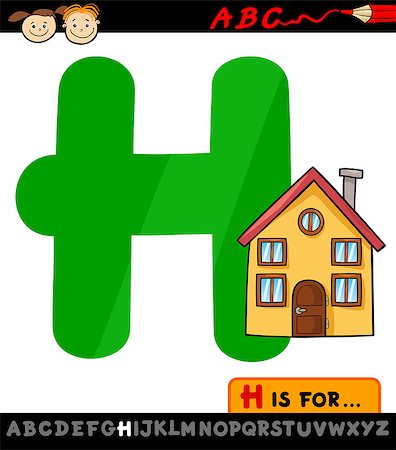 simsearch:400-07043137,k - Cartoon Illustration of Capital Letter H from Alphabet with House for Children Education Foto de stock - Royalty-Free Super Valor e Assinatura, Número: 400-07043121