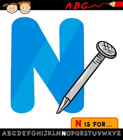 simsearch:400-07049301,k - Cartoon Illustration of Capital Letter N from Alphabet with Nail for Children Education Photographie de stock - Aubaine LD & Abonnement, Code: 400-07043144