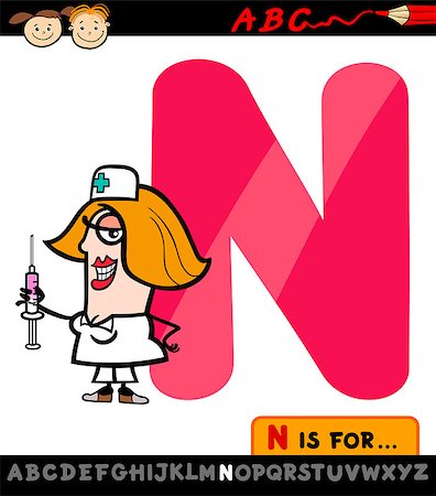 simsearch:400-07043163,k - Cartoon Illustration of Capital Letter N from Alphabet with Nurse for Children Education Foto de stock - Royalty-Free Super Valor e Assinatura, Número: 400-07043143