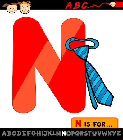 simsearch:400-07043137,k - Cartoon Illustration of Capital Letter N from Alphabet with Necktie for Children Education Foto de stock - Royalty-Free Super Valor e Assinatura, Número: 400-07043155