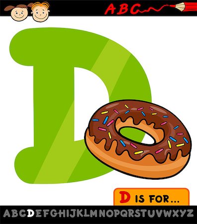 Cartoon Illustration of Capital Letter D from Alphabet with Donut for Children Education Photographie de stock - Aubaine LD & Abonnement, Code: 400-07043165