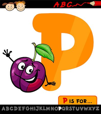 simsearch:400-07049301,k - Cartoon Illustration of Capital Letter P from Alphabet with Plum for Children Education Photographie de stock - Aubaine LD & Abonnement, Code: 400-07043169
