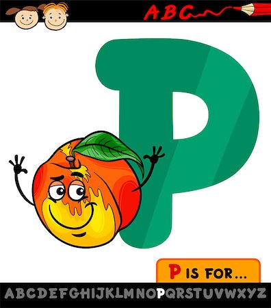 simsearch:400-07049301,k - Cartoon Illustration of Capital Letter P from Alphabet with Peach for Children Education Photographie de stock - Aubaine LD & Abonnement, Code: 400-07043160