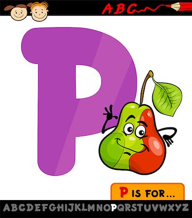 simsearch:400-07043137,k - Cartoon Illustration of Capital Letter P from Alphabet with Pear for Children Education Foto de stock - Royalty-Free Super Valor e Assinatura, Número: 400-07043170