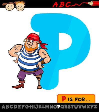 simsearch:400-07043137,k - Cartoon Illustration of Capital Letter P from Alphabet with Pirate for Children Education Foto de stock - Royalty-Free Super Valor e Assinatura, Número: 400-07043171