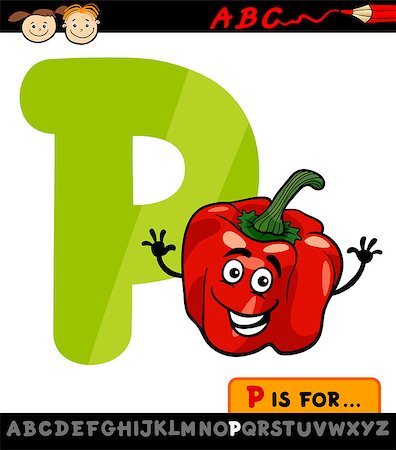 simsearch:400-07049301,k - Cartoon Illustration of Capital Letter P from Alphabet with Pepper for Children Education Photographie de stock - Aubaine LD & Abonnement, Code: 400-07043172