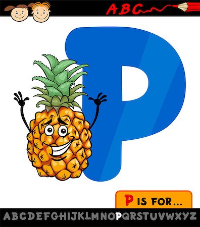 simsearch:400-07049301,k - Cartoon Illustration of Capital Letter P from Alphabet with Pineapple for Children Education Photographie de stock - Aubaine LD & Abonnement, Code: 400-07043173