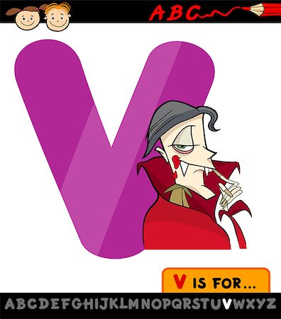 simsearch:400-07682435,k - Cartoon Illustration of Capital Letter V from Alphabet with Vampire for Children Education Stockbilder - Microstock & Abonnement, Bildnummer: 400-07043208