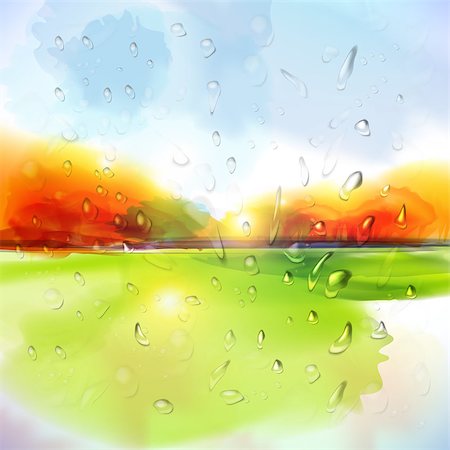 Autumn landscape with rain drops.The illustration contains transparency and effects. EPS10 Stock Photo - Budget Royalty-Free & Subscription, Code: 400-07043435