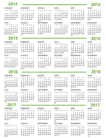 Calendar, New Year   2014, 2015, 2016, 2017 with green lines Stockbilder - Microstock & Abonnement, Bildnummer: 400-07043544