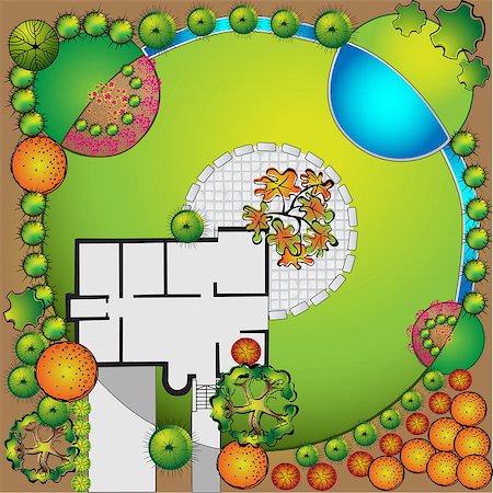 Plan of garden with plant symbols Stock Photo - Budget Royalty-Free & Subscription, Code: 400-07043543