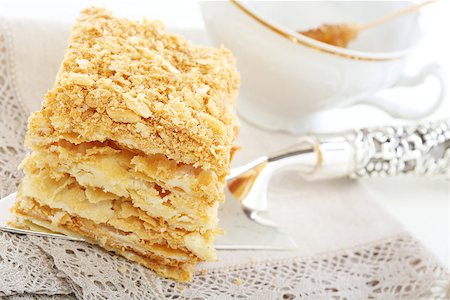 Classic cake Napoleon of puff pastry with cream. Stock Photo - Budget Royalty-Free & Subscription, Code: 400-07054174