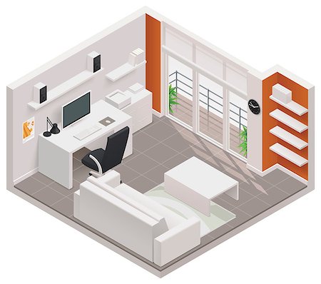 Detailed isometric icon representing working room interior Stock Photo - Budget Royalty-Free & Subscription, Code: 400-07054184