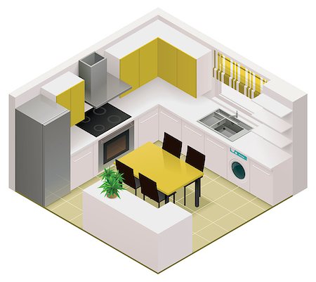 Detailed isometric icon representing kitchen interior Stock Photo - Budget Royalty-Free & Subscription, Code: 400-07054182