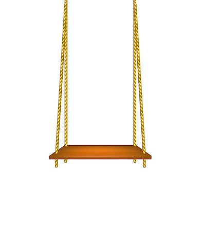 simsearch:400-05265615,k - Wooden swing hanging on ropes on white background Foto de stock - Royalty-Free Super Valor e Assinatura, Número: 400-07054363