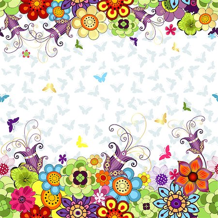 simsearch:400-07061067,k - Seamless white floral spring pattern with vivid flowers and butterflies (vector) Foto de stock - Super Valor sin royalties y Suscripción, Código: 400-07054398